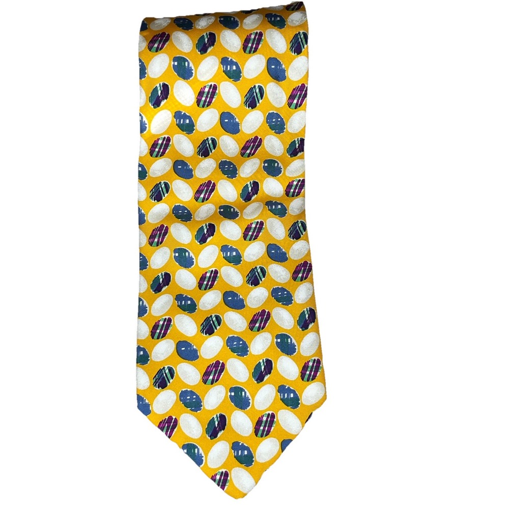 Ungaro Paris Yellow Multicolor Print Men's Tie 100% Silk Necktie‎